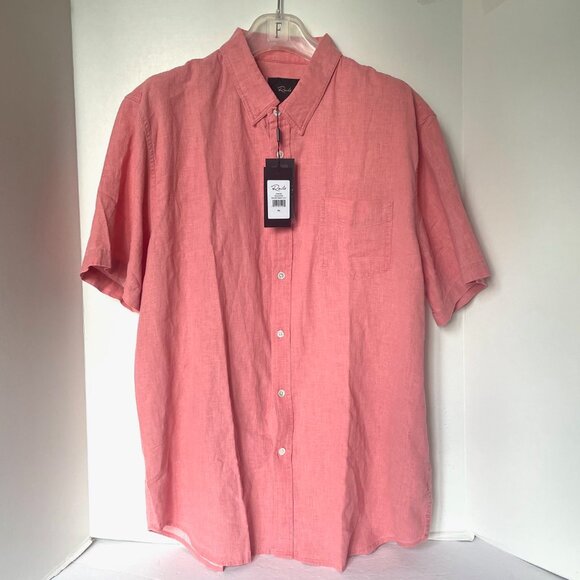 Rails Paros Linen Blend Shirt Mens XL Short Sleeve Pink Button-Up Lightweight - Picture 2 of 6